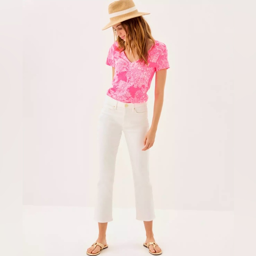 EUC Lilly Pulitzer Etta V-Neck Top Roxie Pink Pb Anniversary Toile - Picture 4 of 8